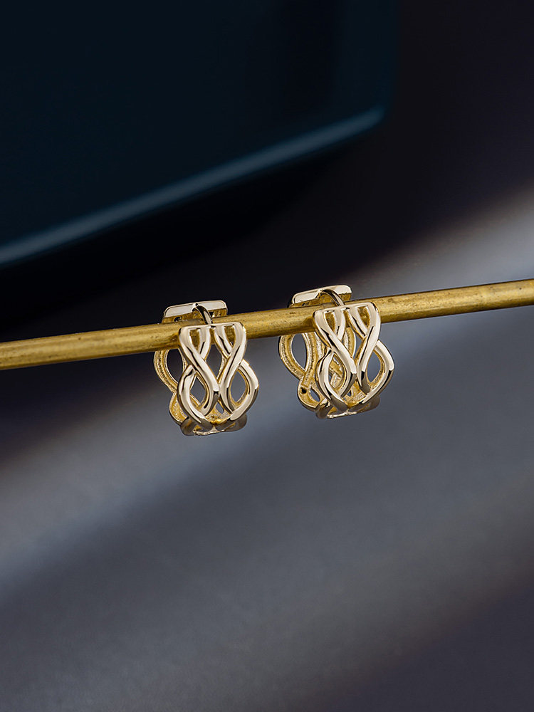 爱之家韩国纯14k黄金耳环女新款复古光面编织高级感耳饰1423705