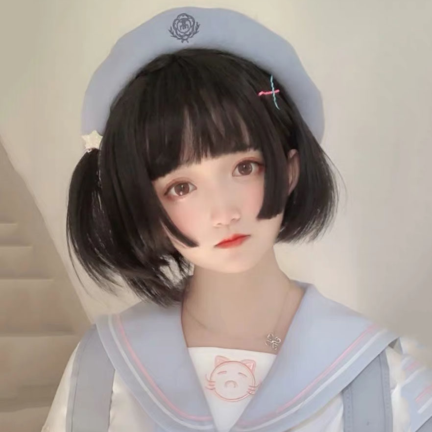 假发女短发姬发式bobo头网红圆脸lolita公主切三刀齐洛丽塔全头套