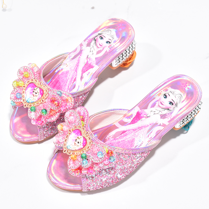 儿童拖鞋小孩子艾莎公主鞋夏季女童高跟鞋外穿百搭宝宝凉拖水晶鞋