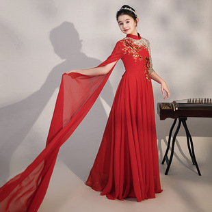 女童古筝演出服红色中国风古典舞民乐演奏小女孩大合唱团艺考礼服