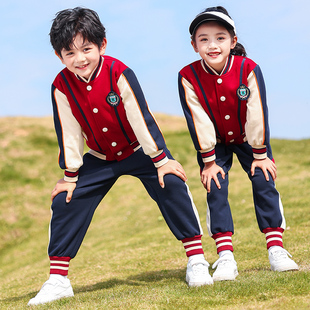 校服套装小学生三件套运动外套裤子老师红色班服幼儿园园服春秋款