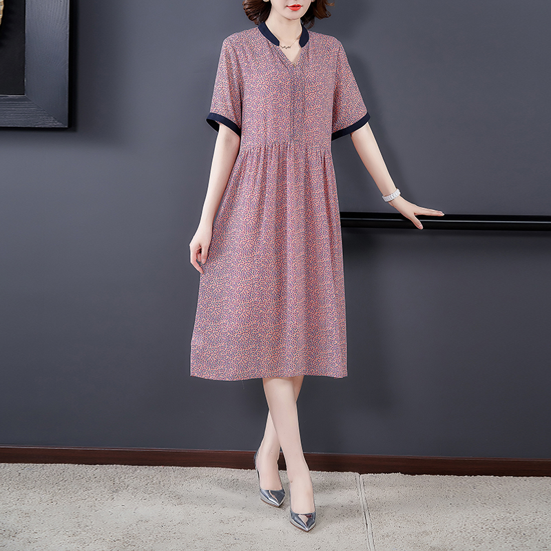 妈妈杭州真丝连衣裙香云纱官方旗舰店女品牌中年大码断码桑蚕丝裙