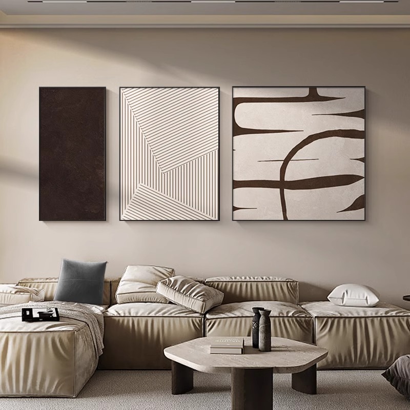 现代简约黑白灰线条客厅装饰画抽象创