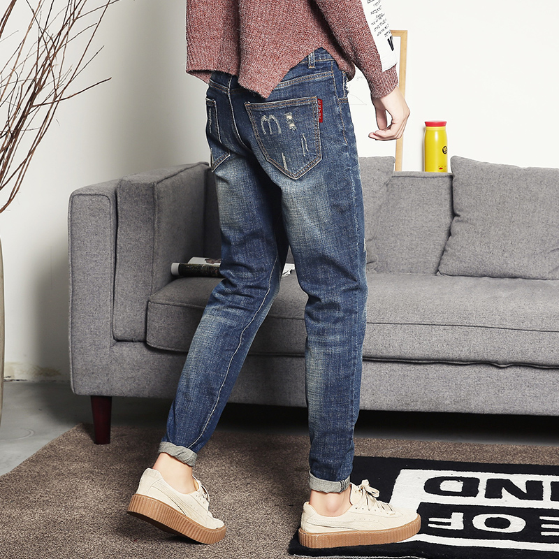 牛仔褲男士休閑秋季青年韓版修身小腳褲子哈倫彈力牛子褲潮長褲