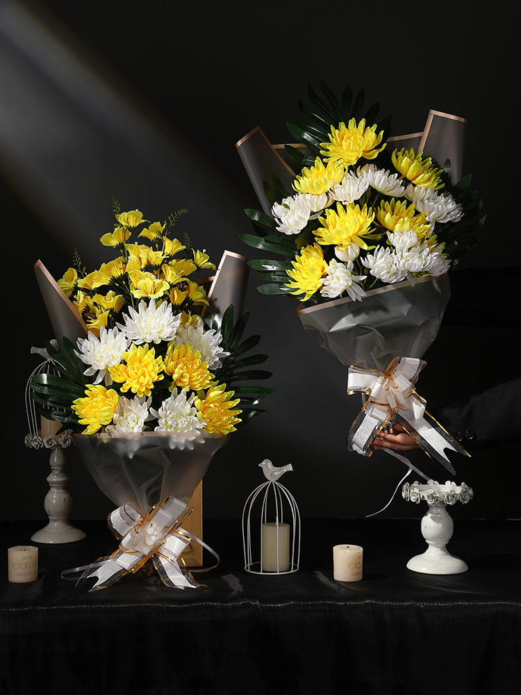 清明节花束祭祀用品仿真菊花鲜花墓地扫墓上坟假花塑料手捧花殡葬