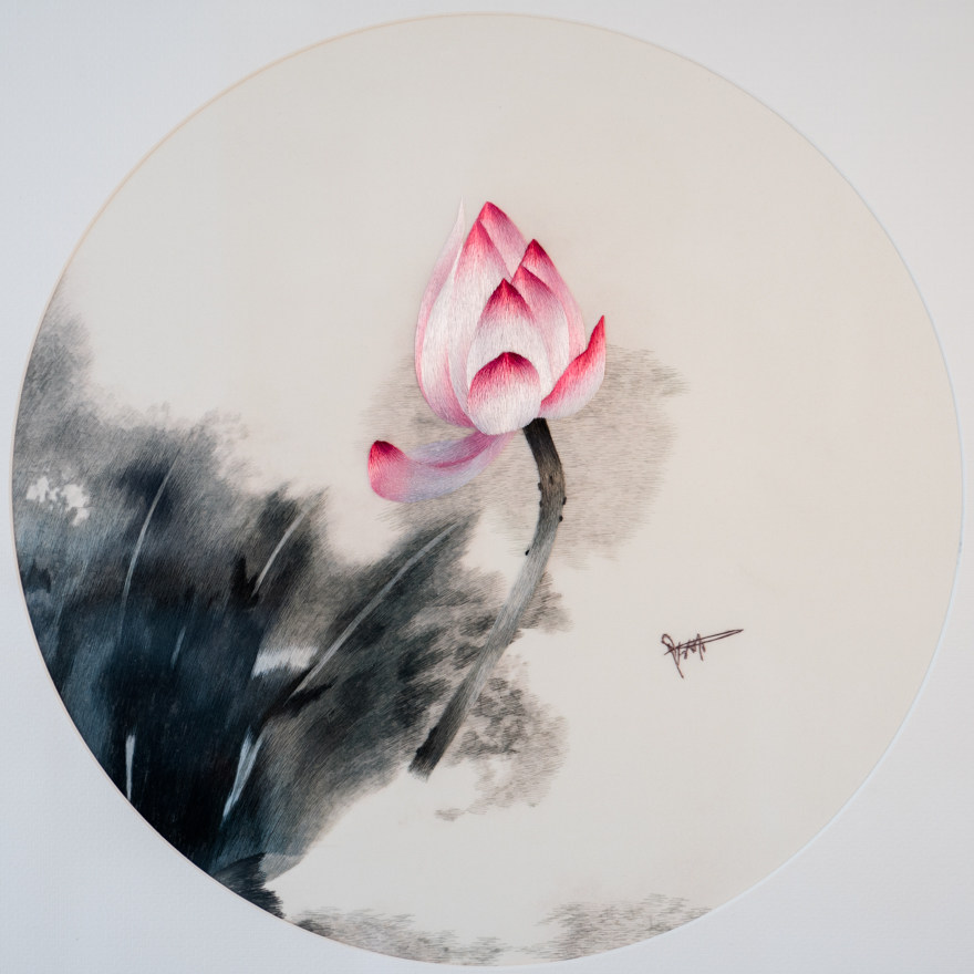 纯手工真丝 精品苏绣挂画《小荷花一对》刺绣