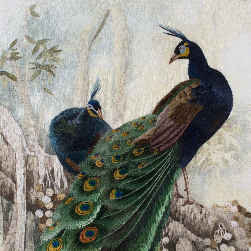 纯手工真丝 精品苏绣挂画《小孔雀》刺绣