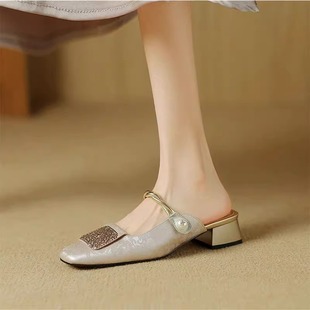 新中式国潮复古包头凉拖鞋女士夏季外穿时尚2024新款高级感半拖鞋