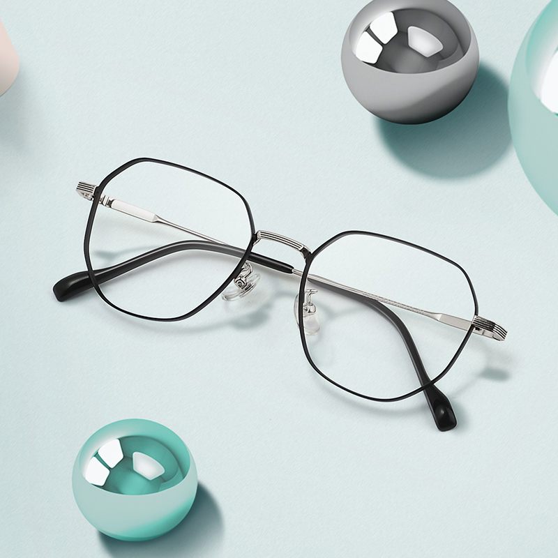 近视眼镜男潮有度数配高度超轻纯钛多边形眼镜框女可配度数近视镜