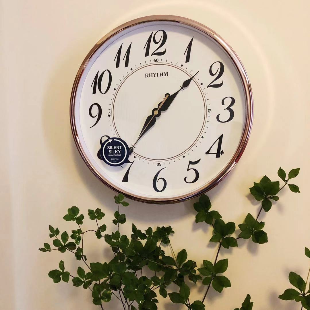 日本丽声rhythm静音简洁大气挂钟客厅卧室办公室显眼钟表cmg465