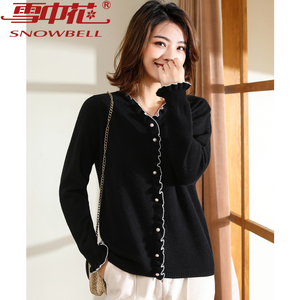 【打折】雪中花羊毛衫女100 纯羊毛秋冬新款针织花边打底毛衣