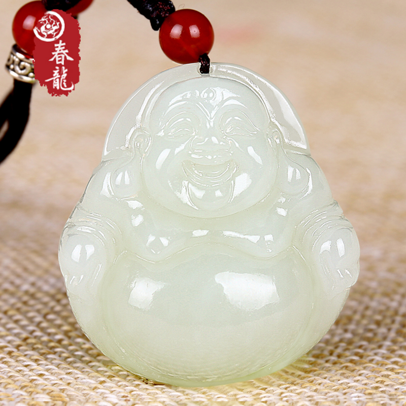 新疆玉佛吊坠女和田玉弥勒佛玉石挂件玉佩白玉佛公笑佛玉坠玉吊坠