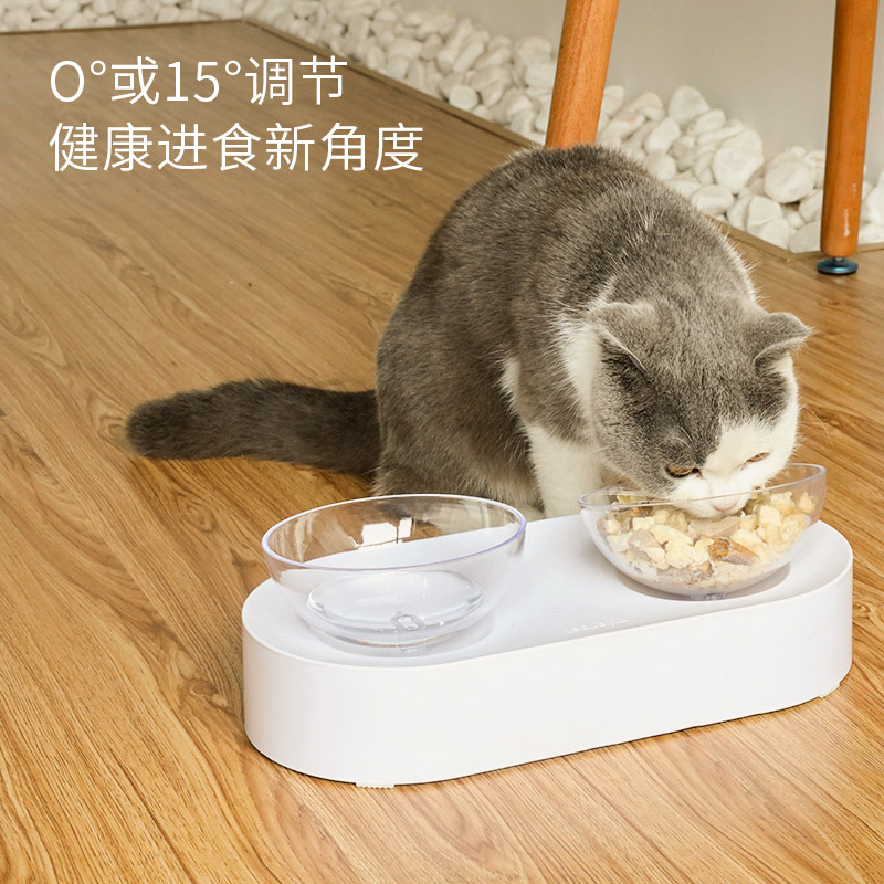 猫碗双碗可调节15度斜口保护颈椎宠物饮水碗食盆避免打翻猫咪用品