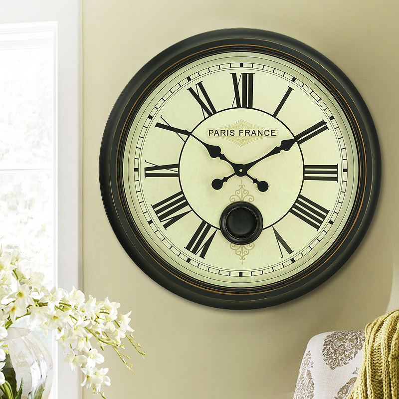 特大欧式复古壁挂钟表 工业风时钟 美式怀旧乡村田园壁钟摇摆挂饰
