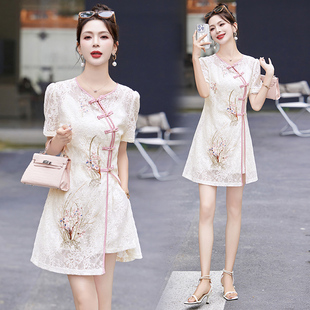 新中式国风短裤套装女夏季复古改良旗袍年轻款少女蕾丝两件套洋气