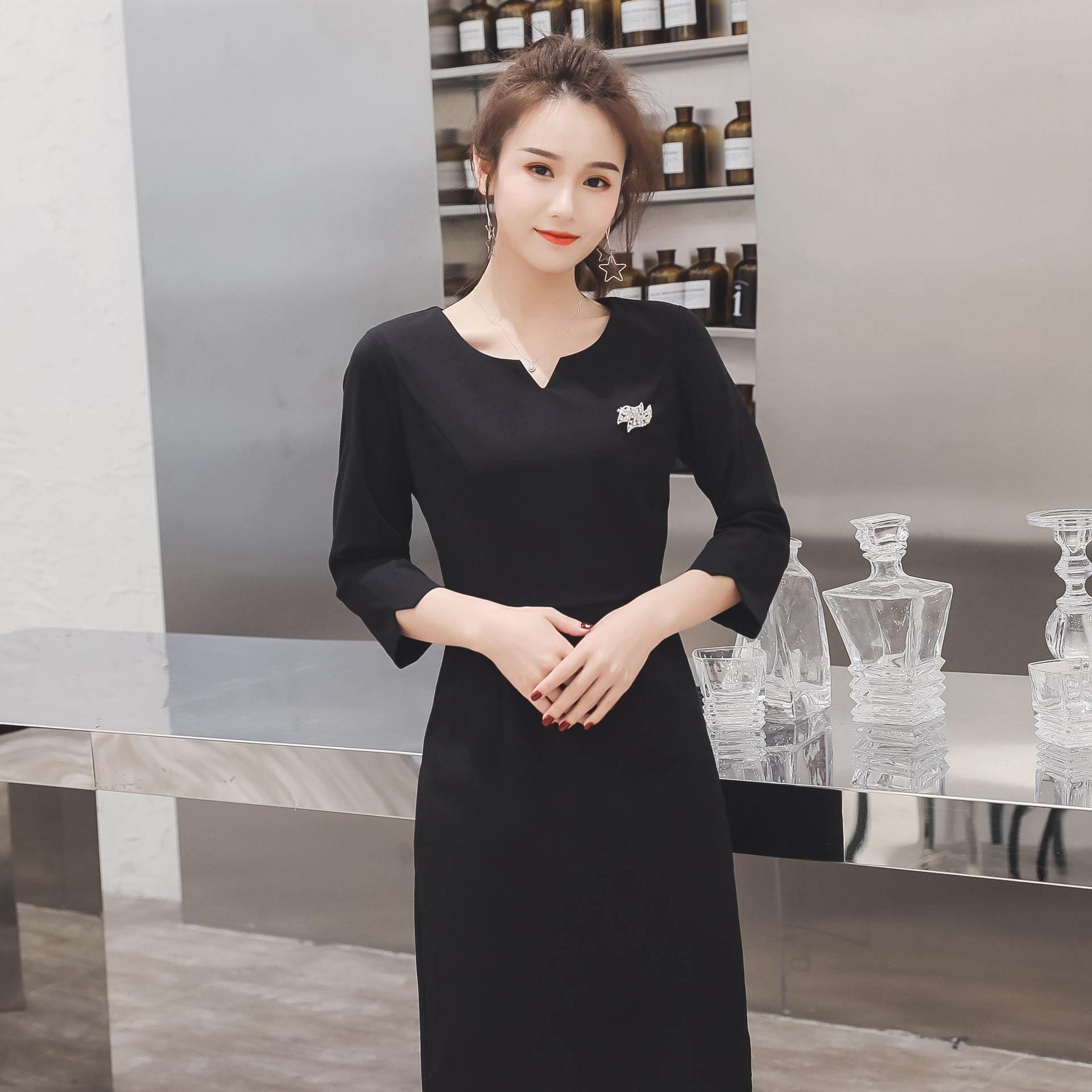 厂家直销尚透连气韩版时修身瘦领夏女职业装显黑色桃AL588816心领