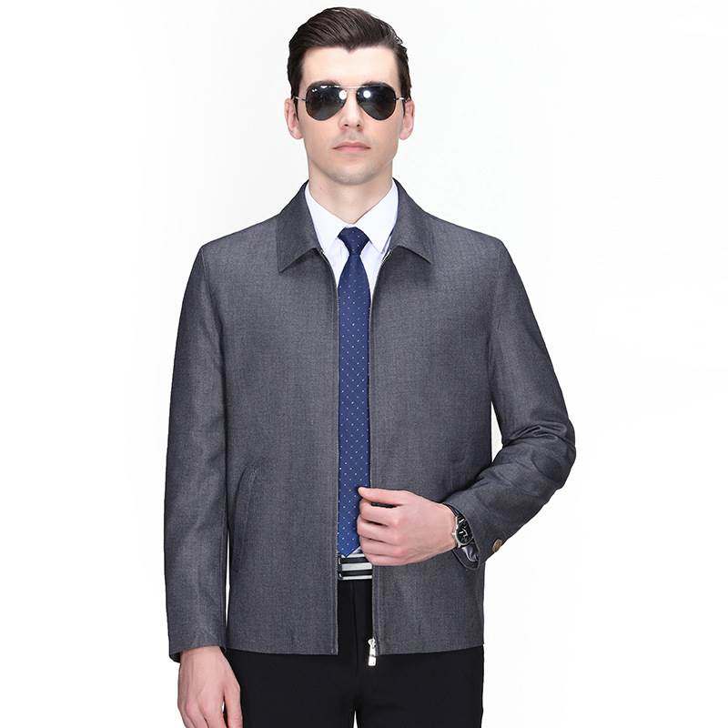 2022春秋季新款男式夹克中老年男士翻领爸爸装羊毛条纹茄克外套