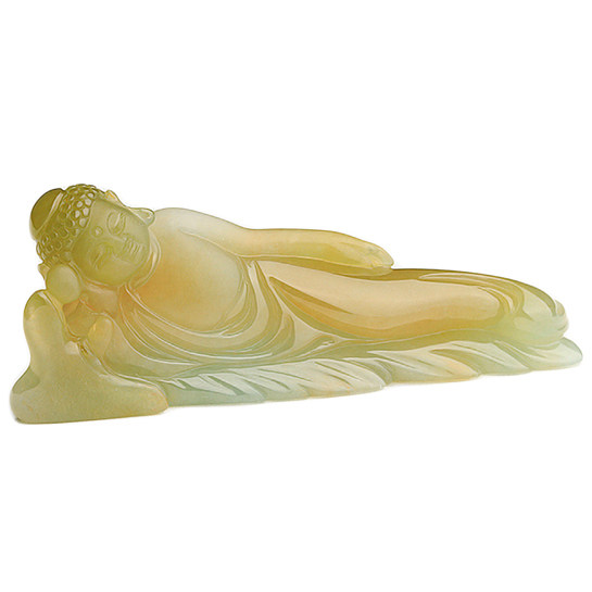 【即拍即得】老坑冰种翡翠a货黄翡禅意睡佛吊坠/摆件27.42克