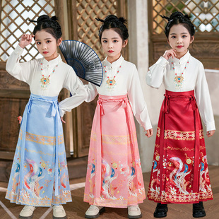 女童马面裙中式儿童汉服古装春秋连衣裙中国风唐装小女孩古风套装