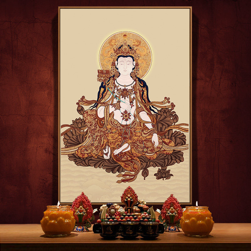 普贤菩萨文殊菩萨佛像画华严三圣释迦三尊佛相禅意挂画唐卡佛艺术