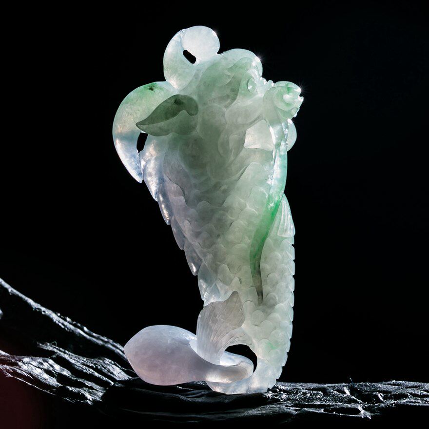 老坑冰种春带彩翡翠龙鱼 31.059克