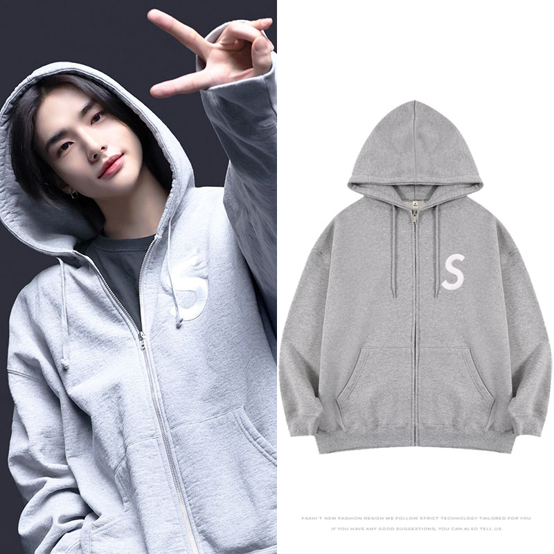 StrayKids黄铉辰生日应援同款卫衣服宽松印花薄加绒拉链连帽开衫