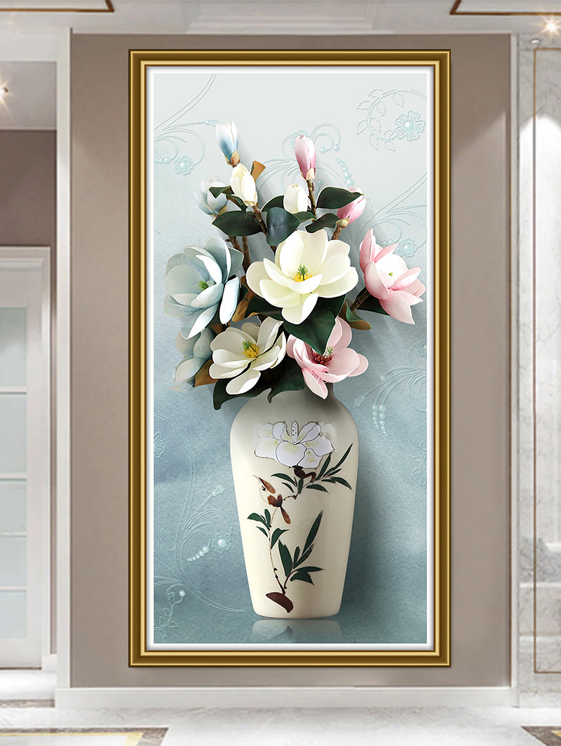 入户玄关装饰画竖版现代简约走廊过道壁画贴纸自粘一整张墙面花卉