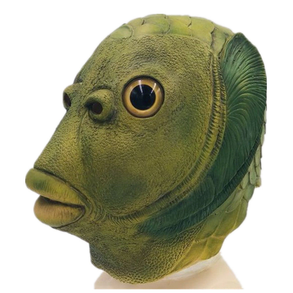 新动物绿鱼人怪怪鱼面具头套万圣节卡通化妆表演搞怪舞会面罩脸罩