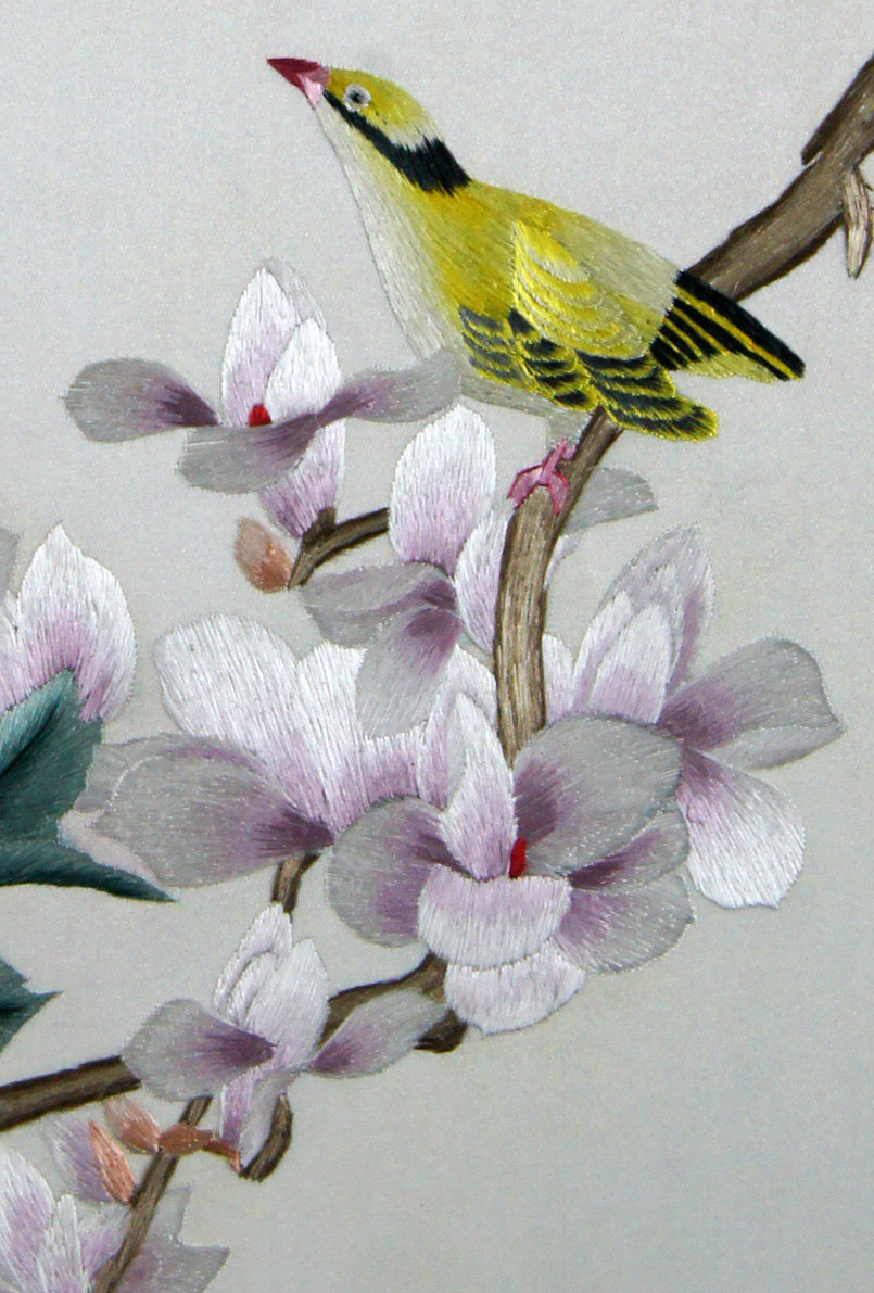 苏绣单面绣 《玉兰牡丹》刺绣