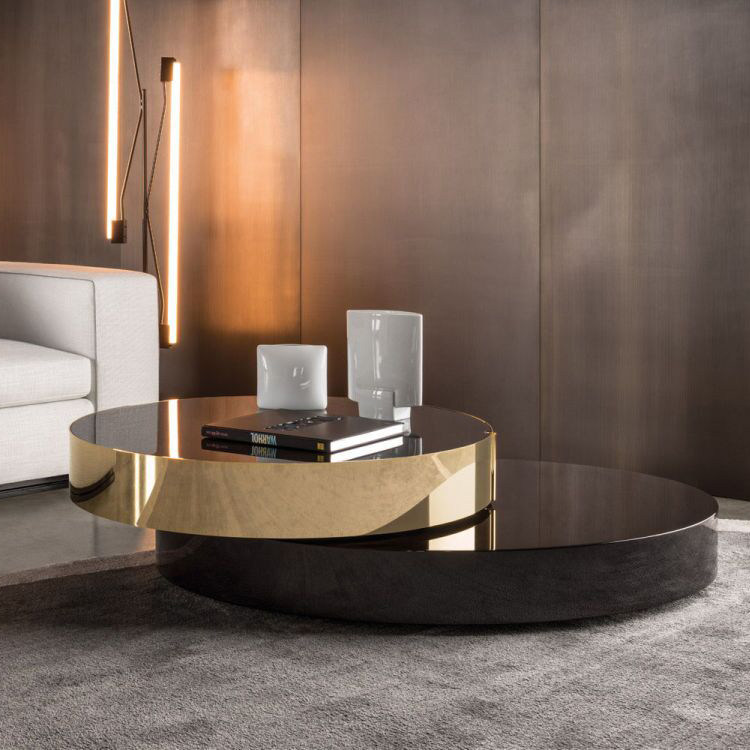 可旋转圆茶几轻奢金属茶几桌黑色现代风钢化玻璃minotti茶几优惠券