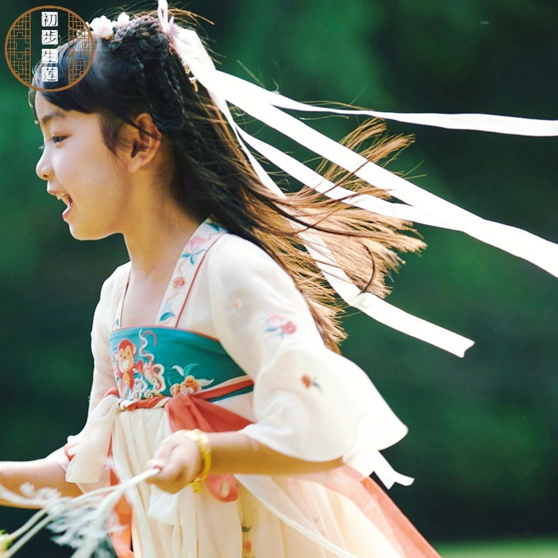 女童汉服发饰超仙飘带对夹古装配饰儿童中国风花朵头饰