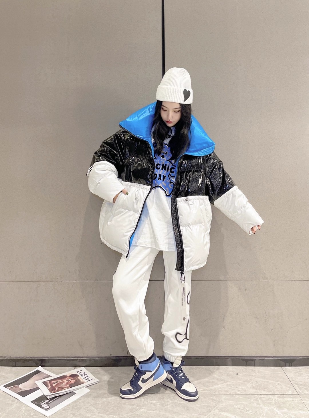 gg潮牌羽绒服女设计感欧美2021年冬季新款廓形保暖面包白鸭绒外套