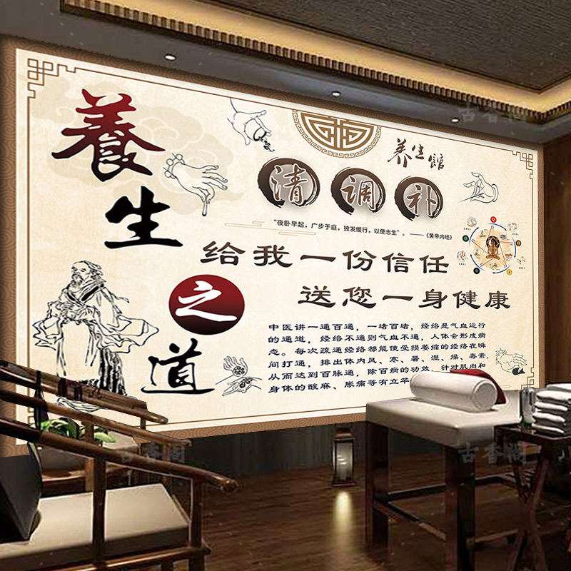 中医养生馆装饰画大壁画养生之道墙贴上墙肩颈腰腿疼海报贴纸挂画