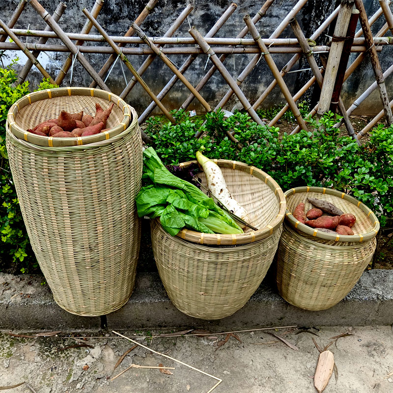 竹制品竹编杂物收纳篓商场陈列展示篮筐超市干货水果蔬菜摆设篮子