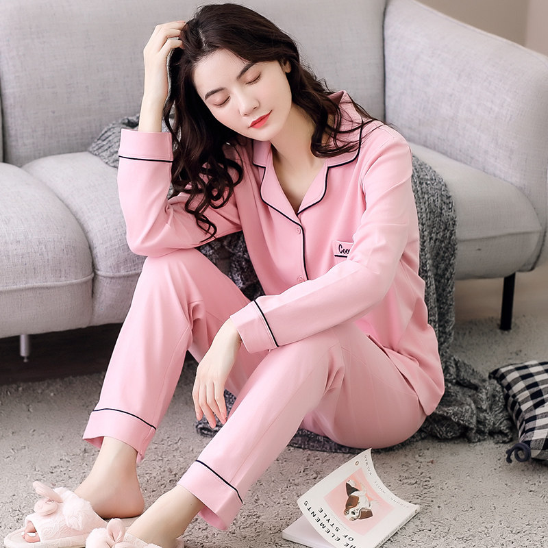 睡衣女士春秋款纯棉长袖家居服全棉春秋季薄款简约大码居家服套装