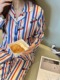 日本GP pique春夏季条纹真丝睡衣女高级感丝绸长袖猫咪家居服套装