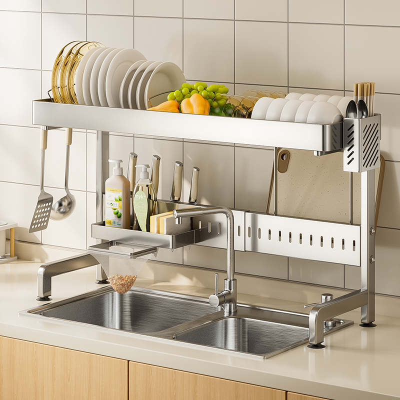 不锈钢厨房水槽置物架伸缩放碗盘沥水