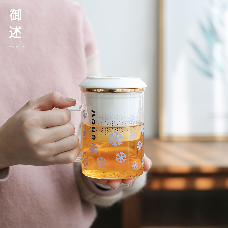 茶水分离杯泡茶杯耐热玻璃带盖大容量过滤水杯家用办公杯马克杯