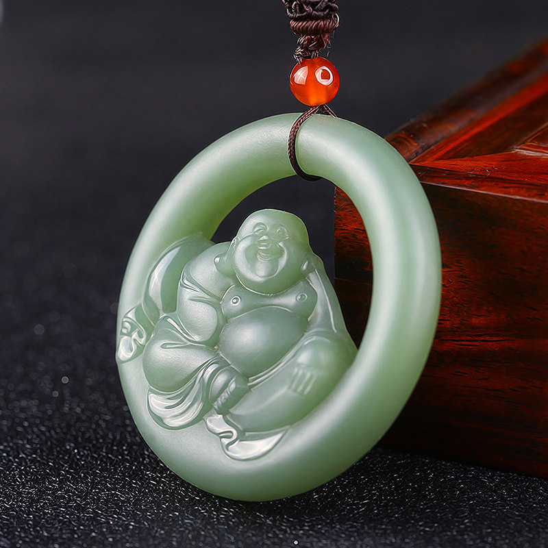 鑫万宝新疆和田玉青玉笑佛吊坠玉坠弥勒佛挂件玉石女款佛公玉佩
