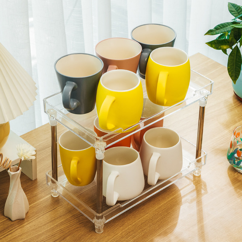 ins水杯架杯架子置物架一次性马克杯茶杯透明双层托盘收纳架轻奢