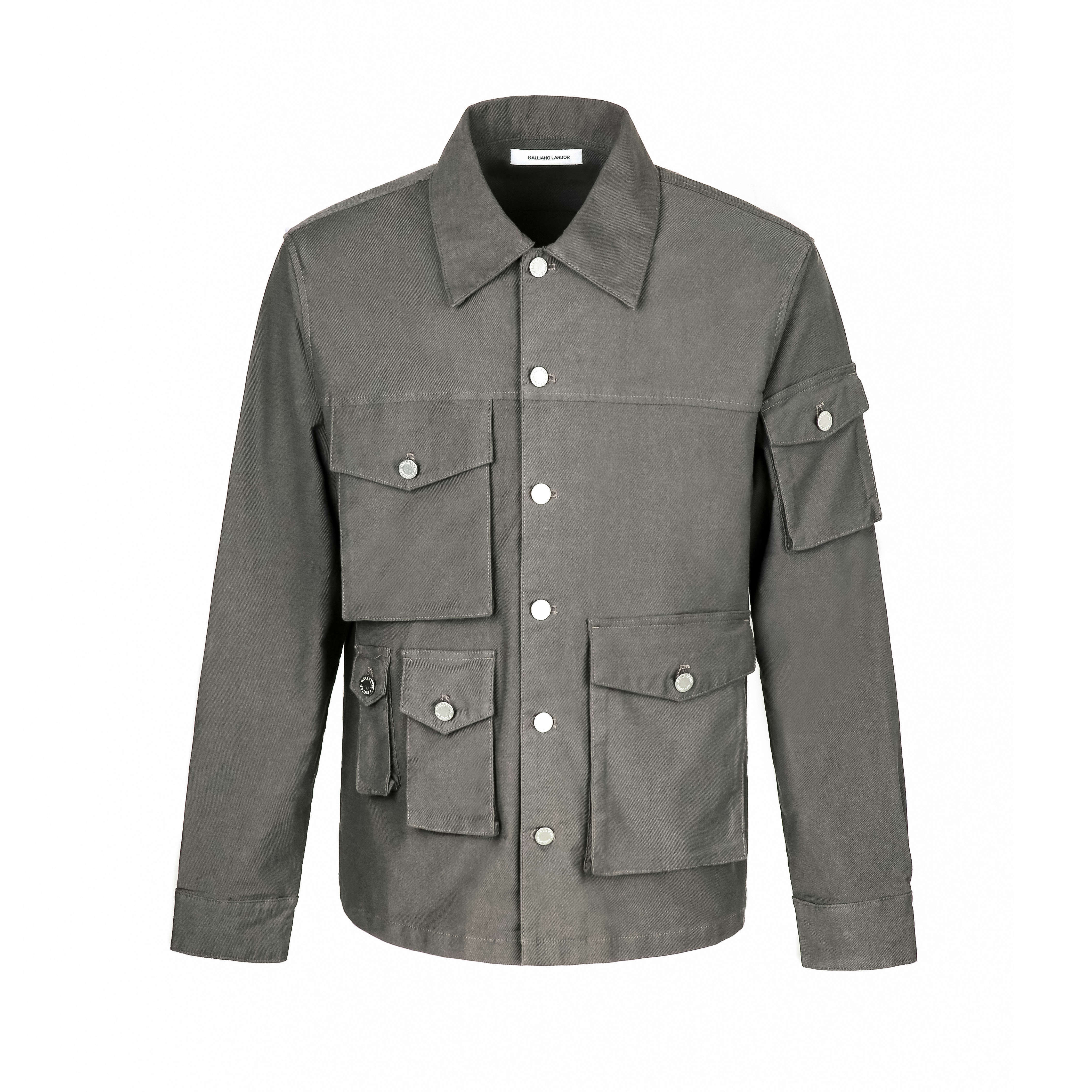【官方直发】galliano landor 斜棉纹水洗做旧工装长袖衬衫