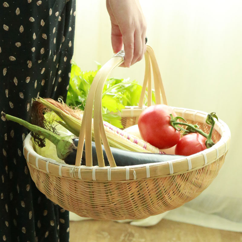 木善竹编提篮 手提竹篮子果篮 手工竹篮子竹编织手提菜篮竹篮