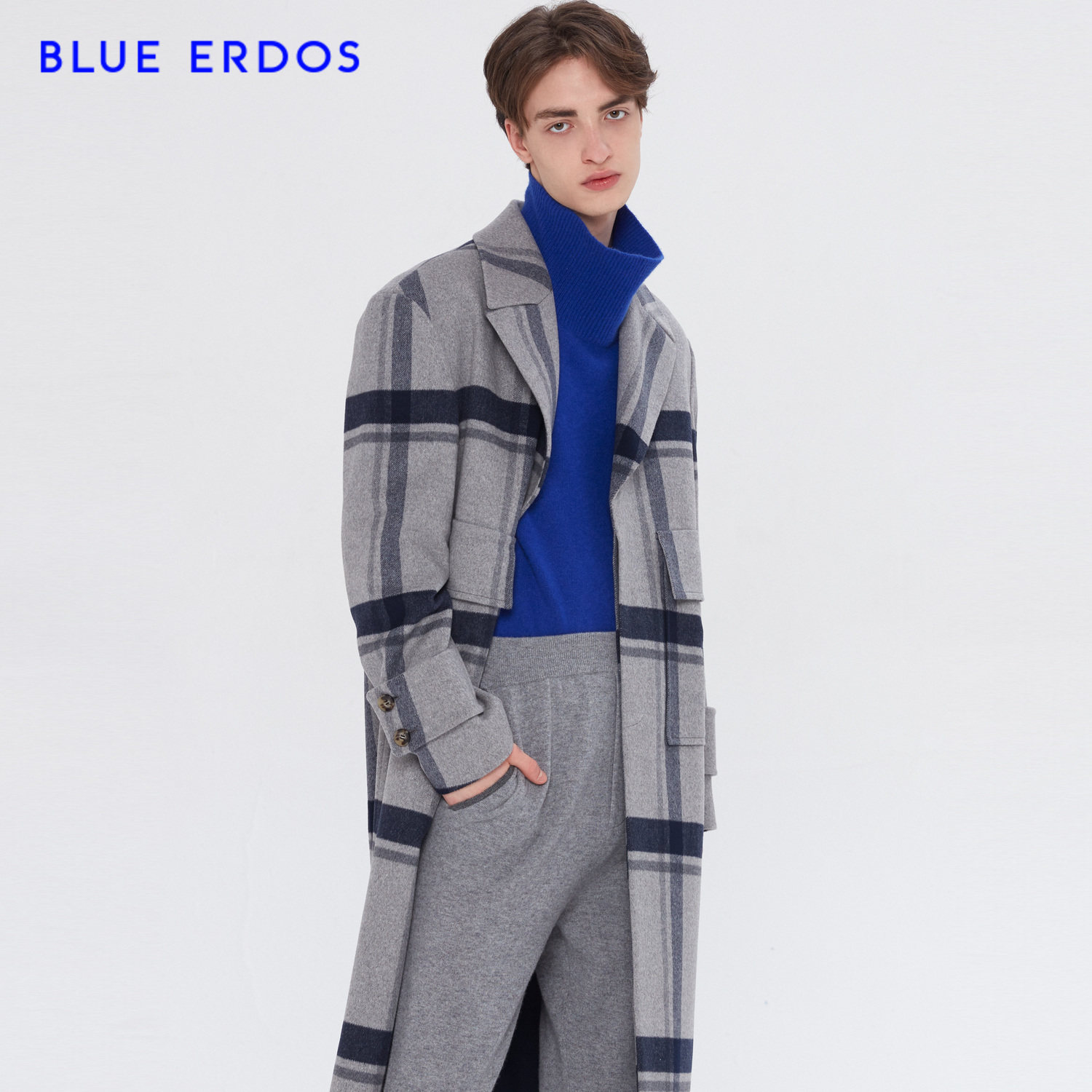 blue erdos男装 格子英伦风保暖百搭男大衣
