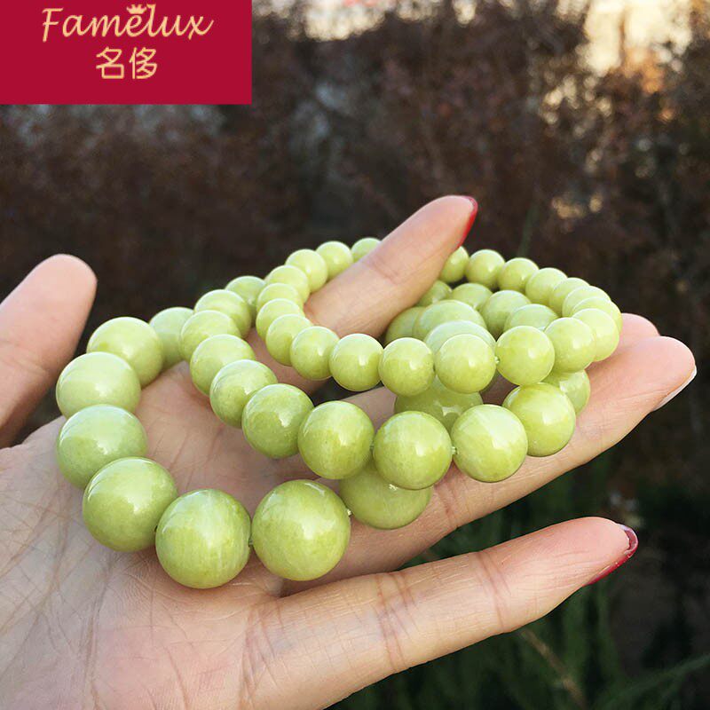 名侈菜花玉手链男女款 水晶手串饰品礼物抹茶色简约大气wl0810