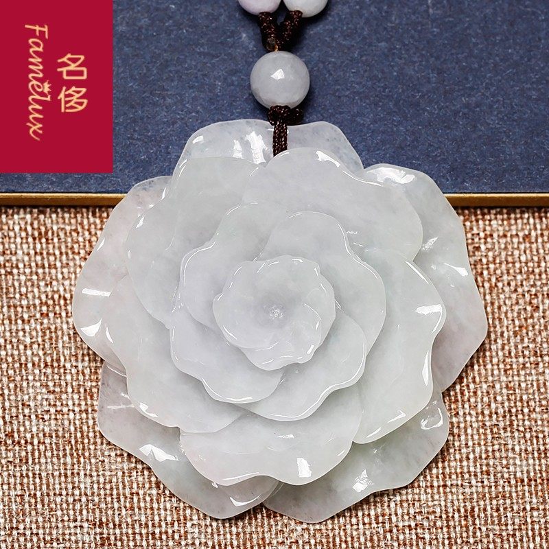 名侈天然翡翠牡丹花吊坠a货冰糯种淡紫色玉佩挂件毛衣链潮wl0328
