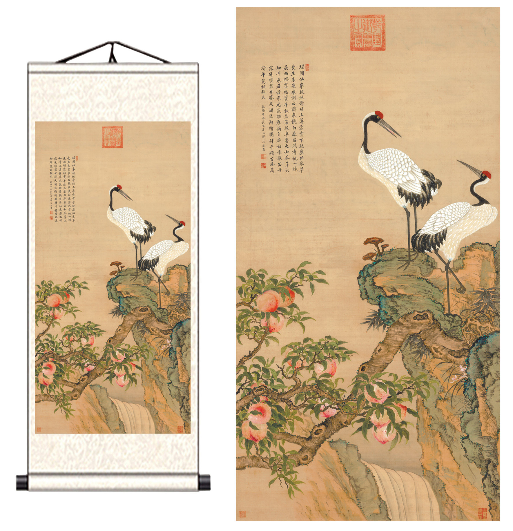 邹一桂蟠桃图寿子山水图双鹤图客厅玄关卧室装饰画国画卷轴挂画优惠券