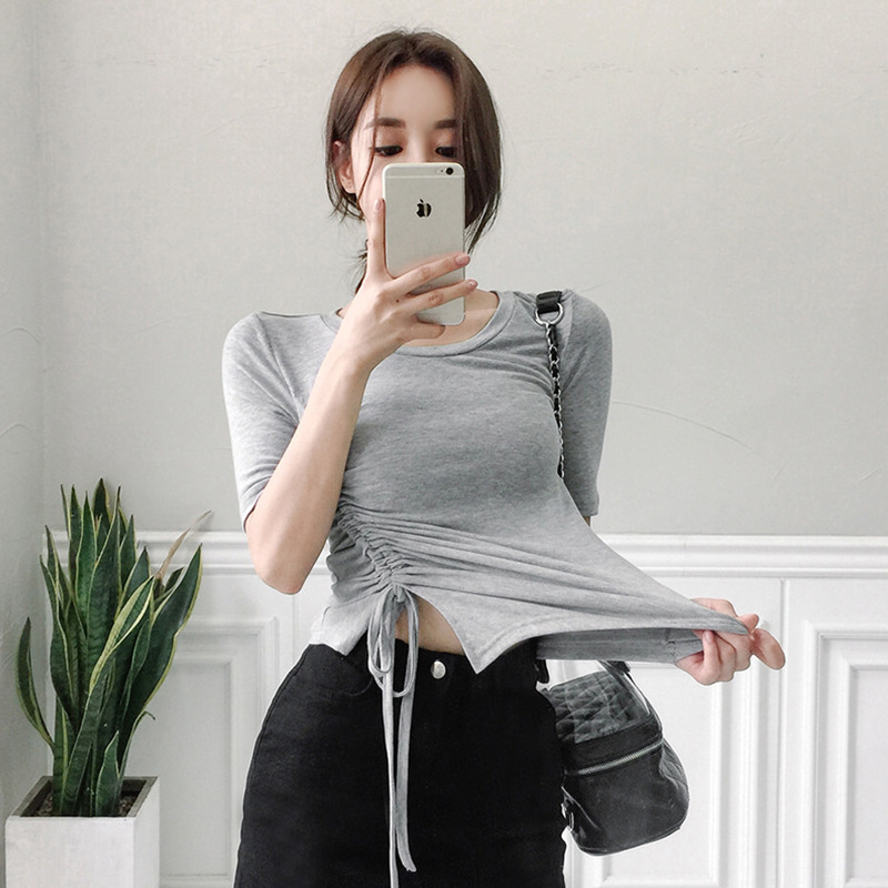 new pattern Short sleeved T-shirt Korean Edition sexy Self cultivation Solid fashion Chouzhe summer clothes 2019 new pattern summerin the Women's clothing/Boutique , T-shirt category - from Buy2taobao.com to provide professional Taobao agent buy service