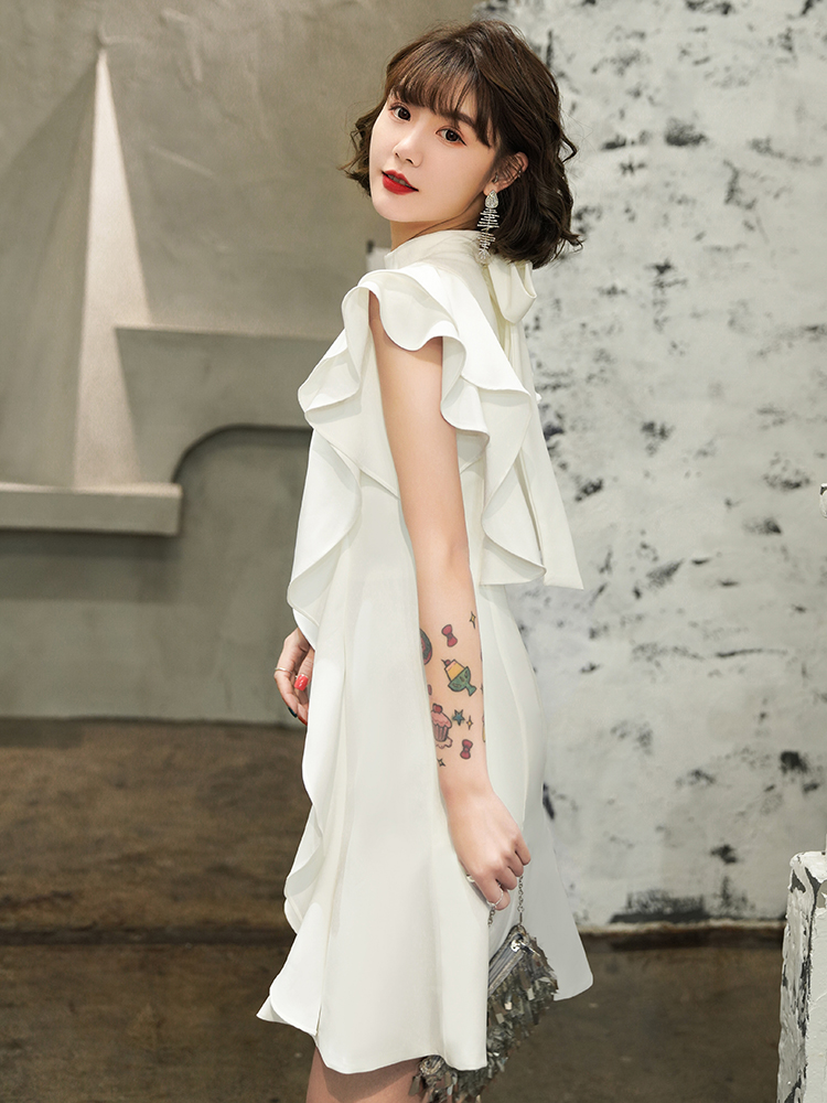 白色晚礼服裙女宴会气质轻奢众设计感高级质感名媛平时可穿小个子