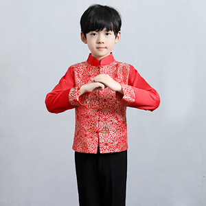 男童唐装汉服秋季长袖上衣中国风立领男孩儿童复古中式合唱演出服