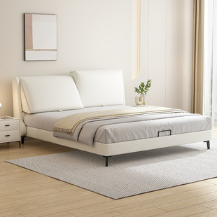 。DDC极简轻奢真皮床主卧室1.8米双人床现代简约可调节软包婚床